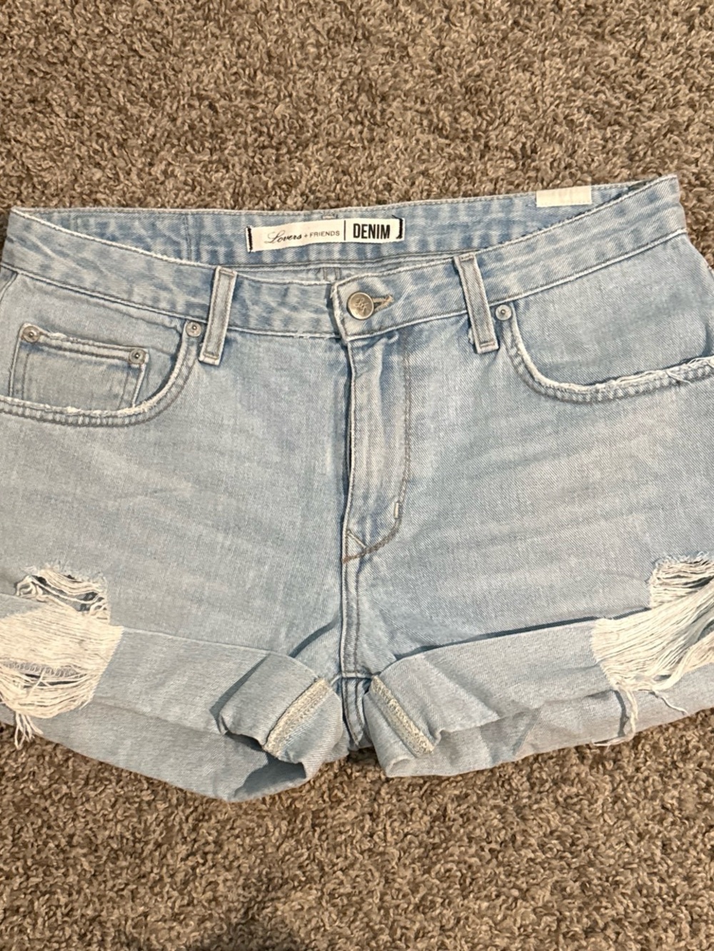 Lovers + Friends Light Blue Distressed Denim Shorts